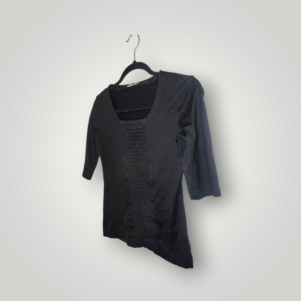 A-K-R-I-S- Punto Black Square Neck quarter Sleeve Blouse Size 4 - Picture 2 of 16